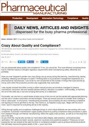 Pharmaceutical magazine: Crazy About Quality and Compliance?